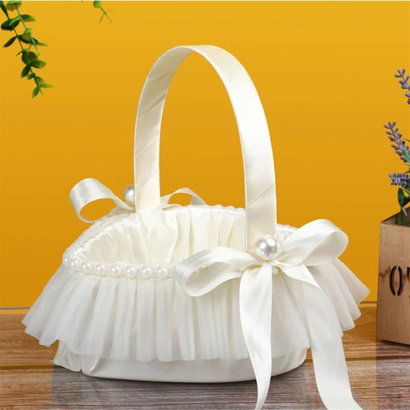 Flower Girl Baskets for Wedding Heart Shaped Basket with Handle Gift Storage