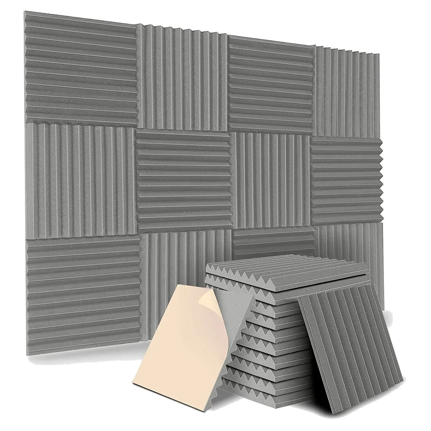 12 Pack Self-Adhesive Acoustic Panels, Sound Proof Foam Panels, High Density Soundproofing Wall Panels for Home (Grey)