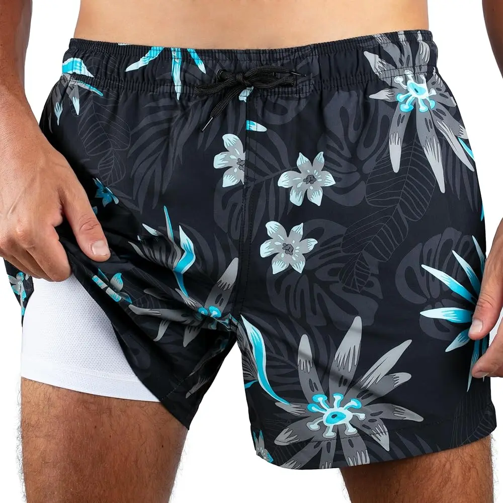 Surf Men's 5 Adventure Mens Swim Trunks  UPF 50+ Quick-Dry Bathing Suit Shorts with Pockets & Compression Liner