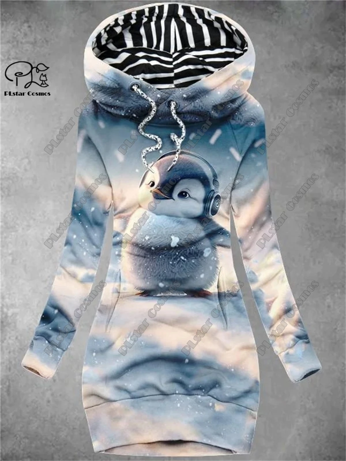 PLstar Cosmos 3D printed women's long sweatshirt dress animal series cute squirrel penguin turtle pattern casual slimming series