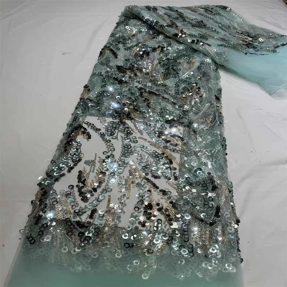 2025 New Design High Quality Elegante Delicate Soft Tulle Lace With Beaded And Sequins Fabric For Bridal Party Evening Dresses