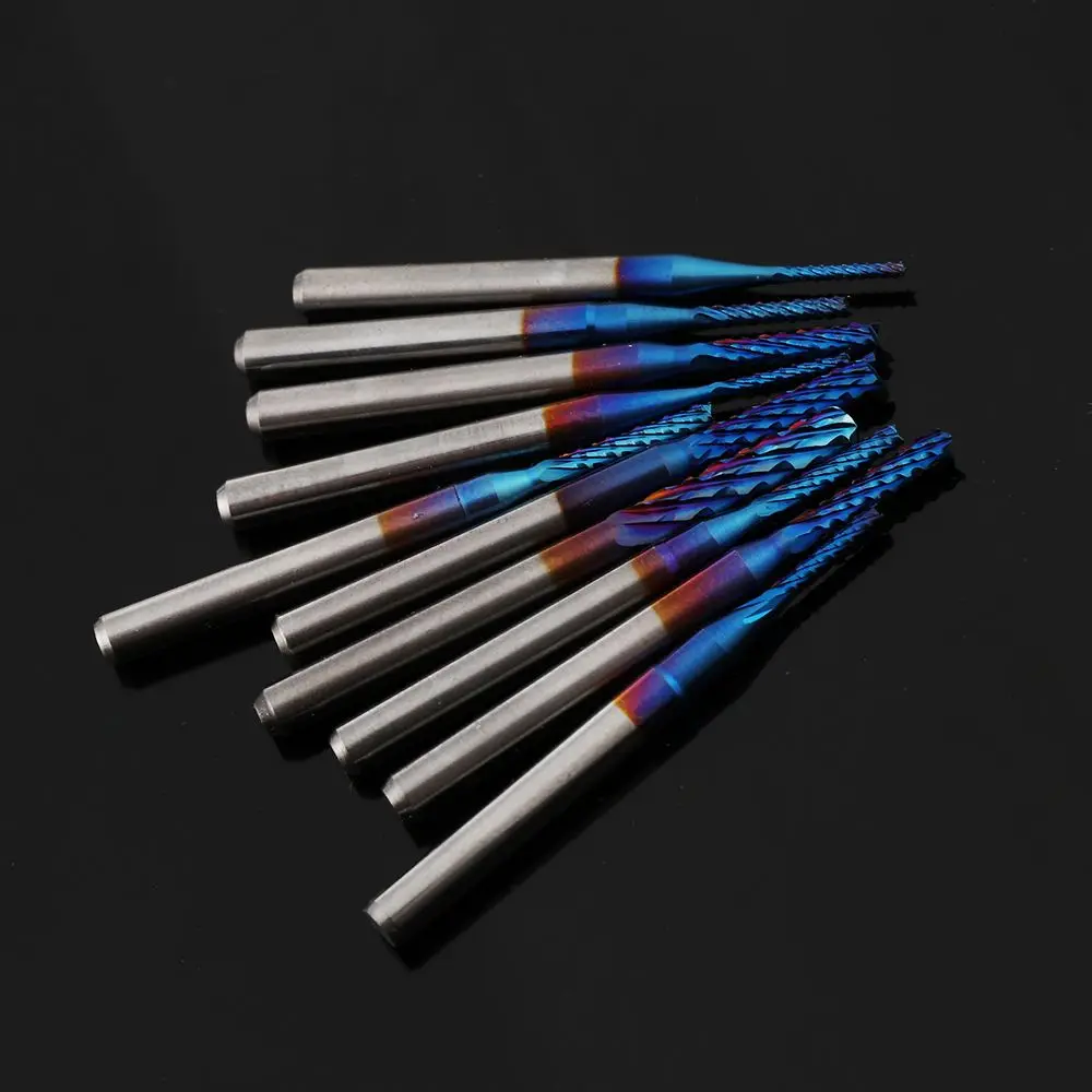 0.8-3.175mm CNC Router Bits Engraving Cutting Blue Titanium Coated End Mill Carbide Milling Cutter Edge Cutter