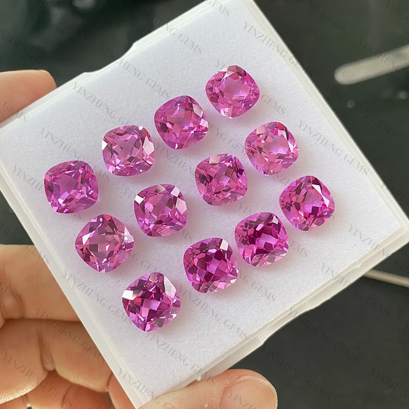 Standard cutting  2# pink corundum square cushion shape synthetic gemstone can issue AGL Certificate