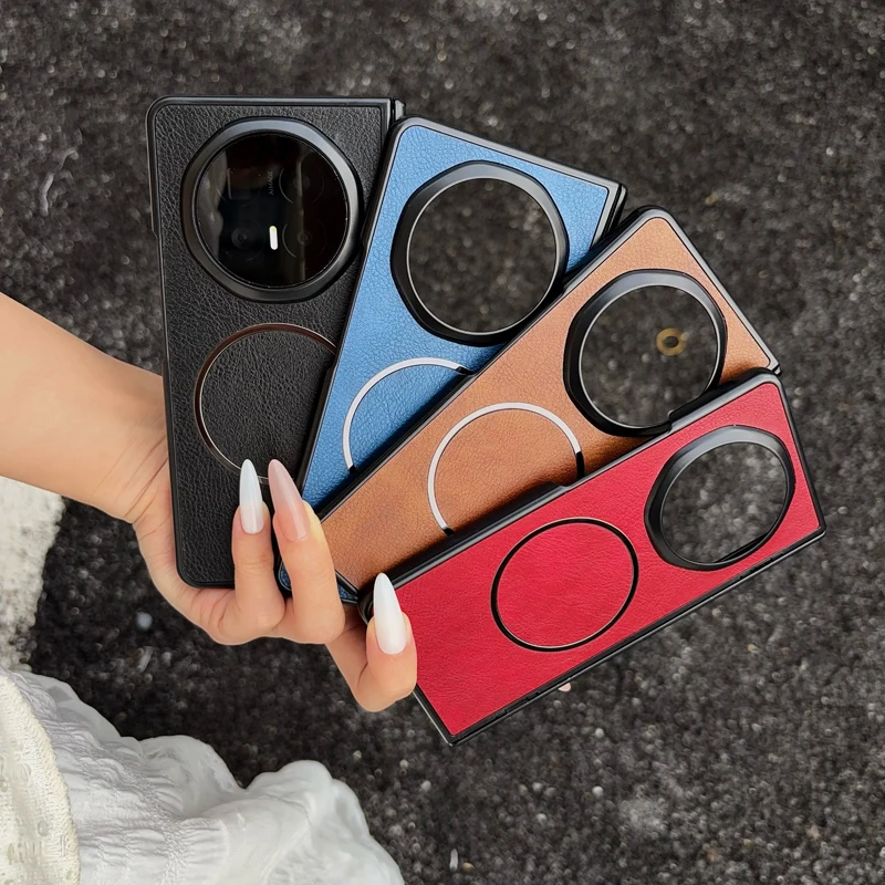 

For Honor Magic V6 Case Vintage Magnetic Plain PU Leather Rebound Binge Folding Cover For HONOR Magic V 6