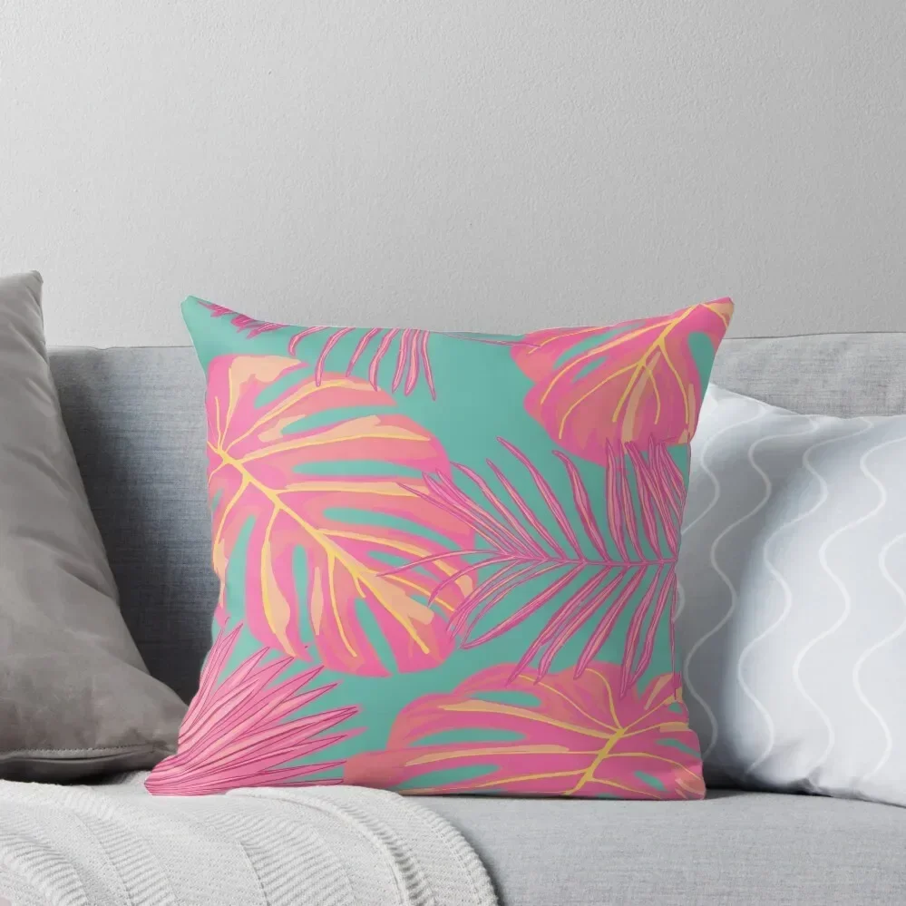 

Tropical Leaves in Pink and Turquoise Throw Pillow Throw Pillow Decorative Cushion Cover Pillowcases Bed Cushions pillow