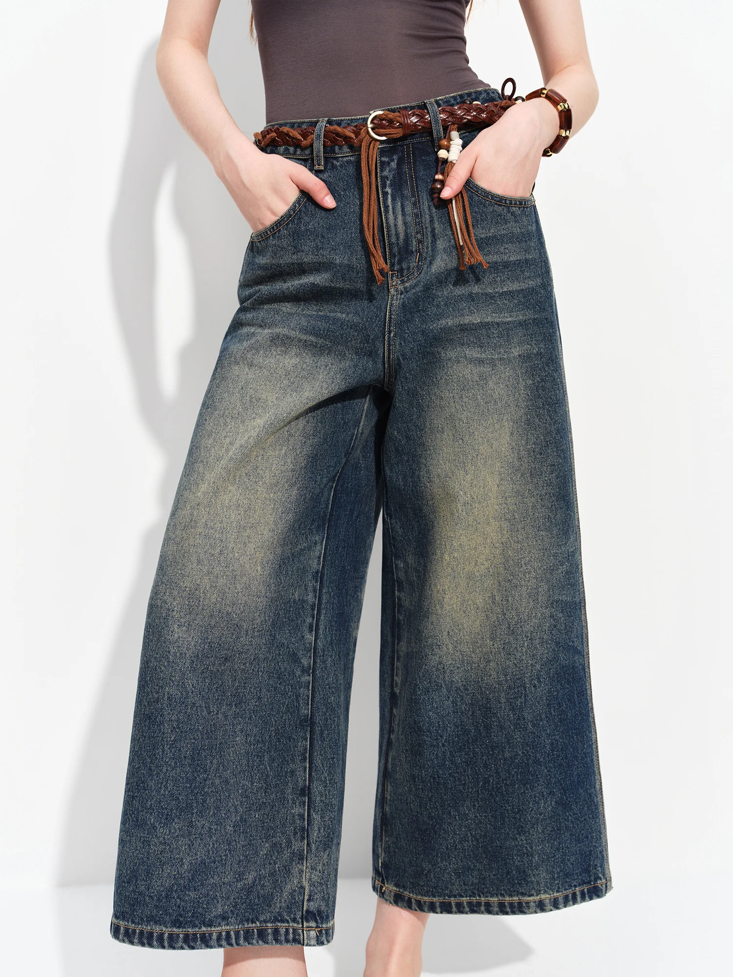 FSLE Retro Versatile Mid-length Washed 7/8 Jeans for Women 2026 New Summer Pants Mid-calf Streetwear All-match American Style
