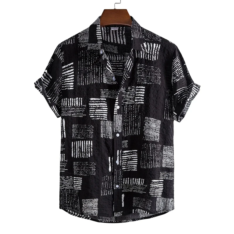 

2024 New Fashion Men Women Hawaiian Shirts Stripe Print Harajuku Buttons T-shirt Y2k Tops Streetwear Short-sleeved Clothing Male