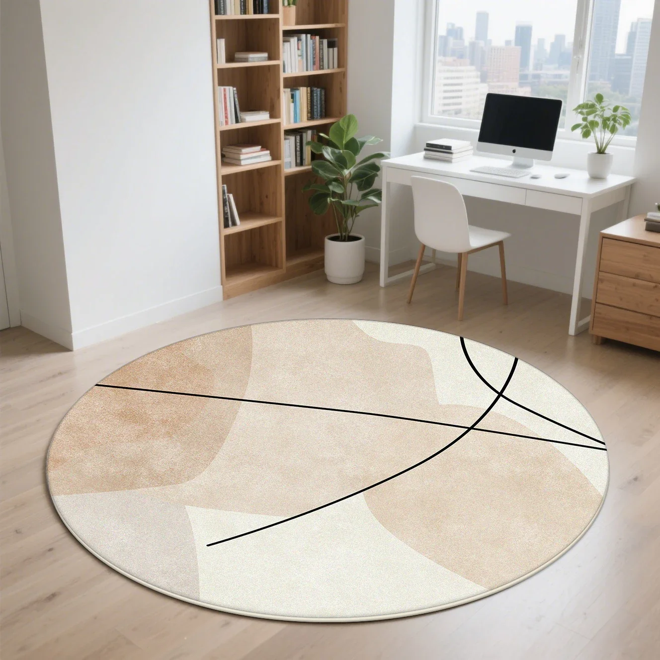 Modern Round Carpet, Thickened Anti-Slip Mat for Computer Chair, Fluffy Soft Floor Rug for Living Room or Bedroom