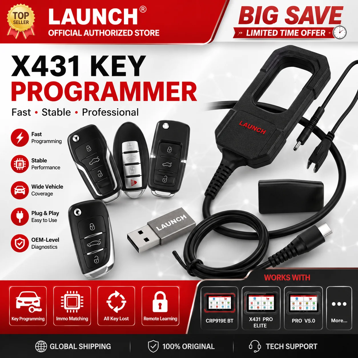 

LAUNCH X431 Key Programmer 4 Keys Set IMMO Programming Tools work with X431 PAD V/ IMMO ELITE/IMMO PLUS /PROG 3 key programming