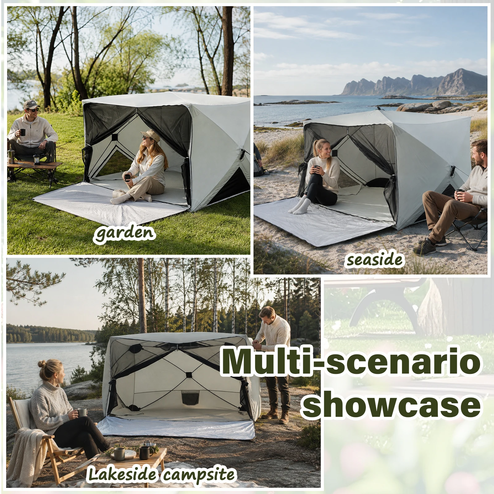 Beach Tent, One‑Touch Setup for 2‑3 Adults, Breathable Mesh Panels, Portable Carry Sack for Beach Camping Park Trip Accessories