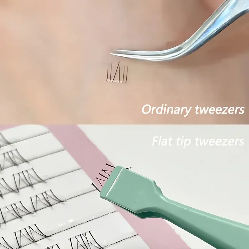 แหนบขนตาสแตนเลสสตีลแบนหัวโค้ง Non-Stick เคลือบ Multifunctional Grafting Beauty Eyelashes เครื่องมือความงาม