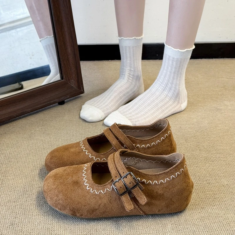 

Женские туфли Мэри Джейн на платформе 5 см, с мягкой подошвой, без застежек, в стиле ретро, низкие, с кожаными вставками, с круглым носком