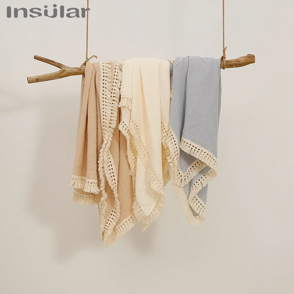 INSULAR Infant Tassel Gauze Blanket Children Gauze Wrapping Towel Newborn Bath Towel Baby Blanket Holding Quilt Baby Accessory