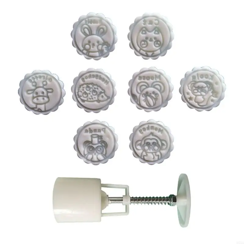

H55A Innovative Animal Stamp Molds Practical Mooncakes Molds Press with 8 Animal Stamp for Kids' Baking Activity