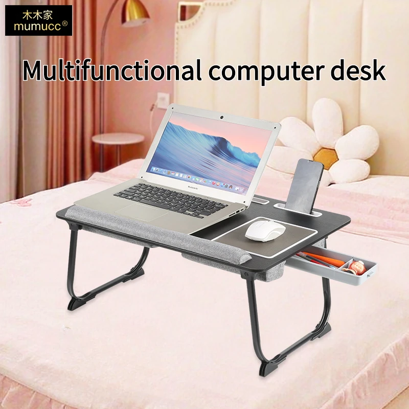 MUMUCC Height Adjustable Portable Laptop Desk Dual Card Slots Built-in Mouse Pad Anti-slip Design There Are Drawer Storage Boxes