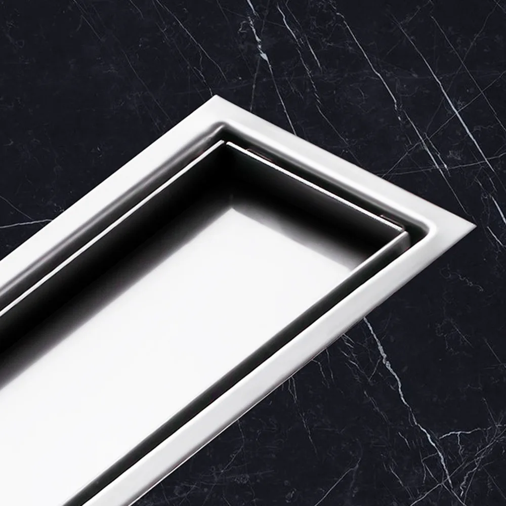 Rectangular Linear Floor Drain Hidden Brushed Finish Shower Floor Drain Removable Hidden Cover Tile Insert Grille Shower Drain