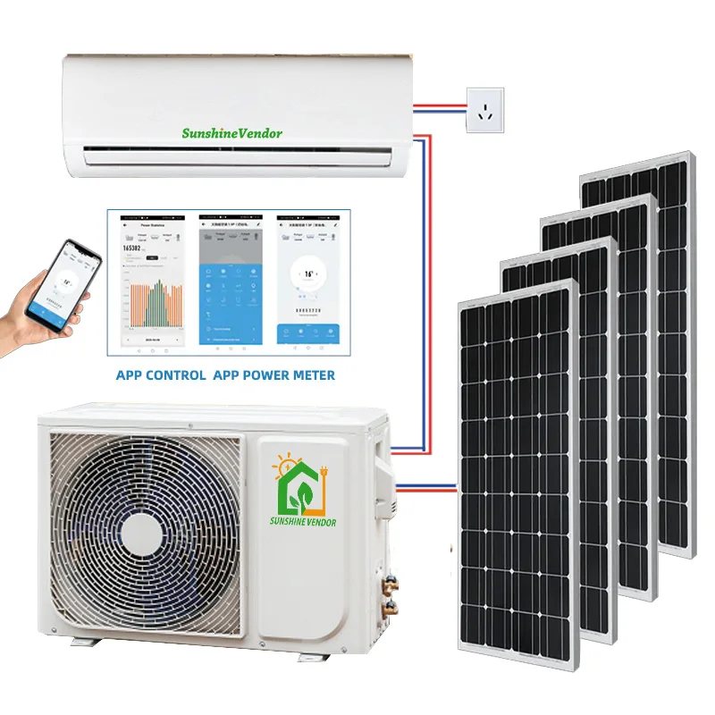 9000BTU 12000BTU 18000BTU 24000BTU Off Grid Solar Mini Split air Conditioner ACDC Hybrid Solar Air Conditioner for Home