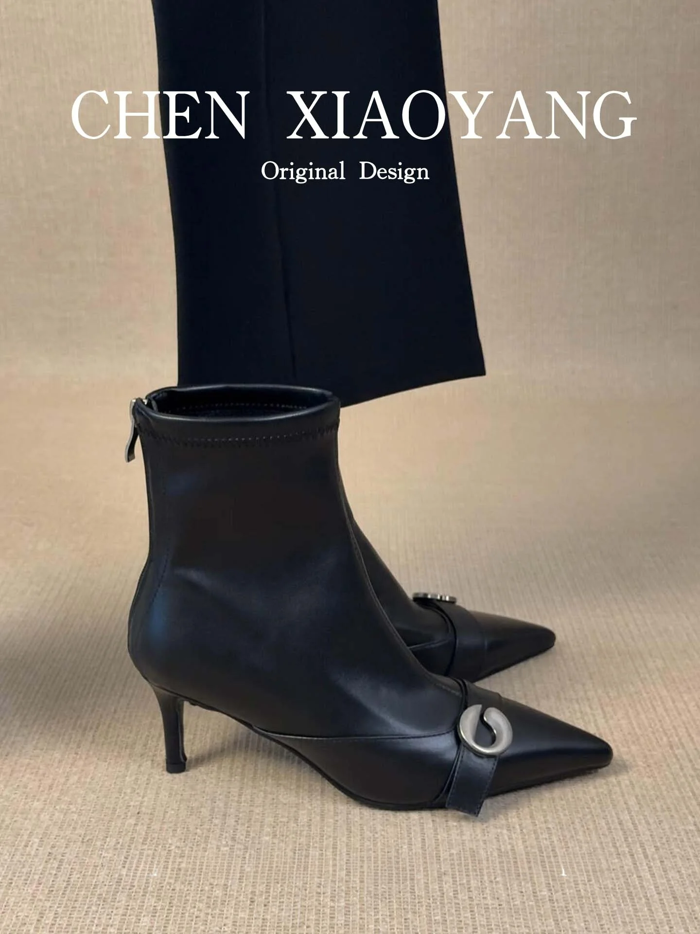 

Elastic Slim High Heel ort Boots Women's Pointed Toe Faionable Leather Booties Korean Sle Bare Boot mid Winter Boots