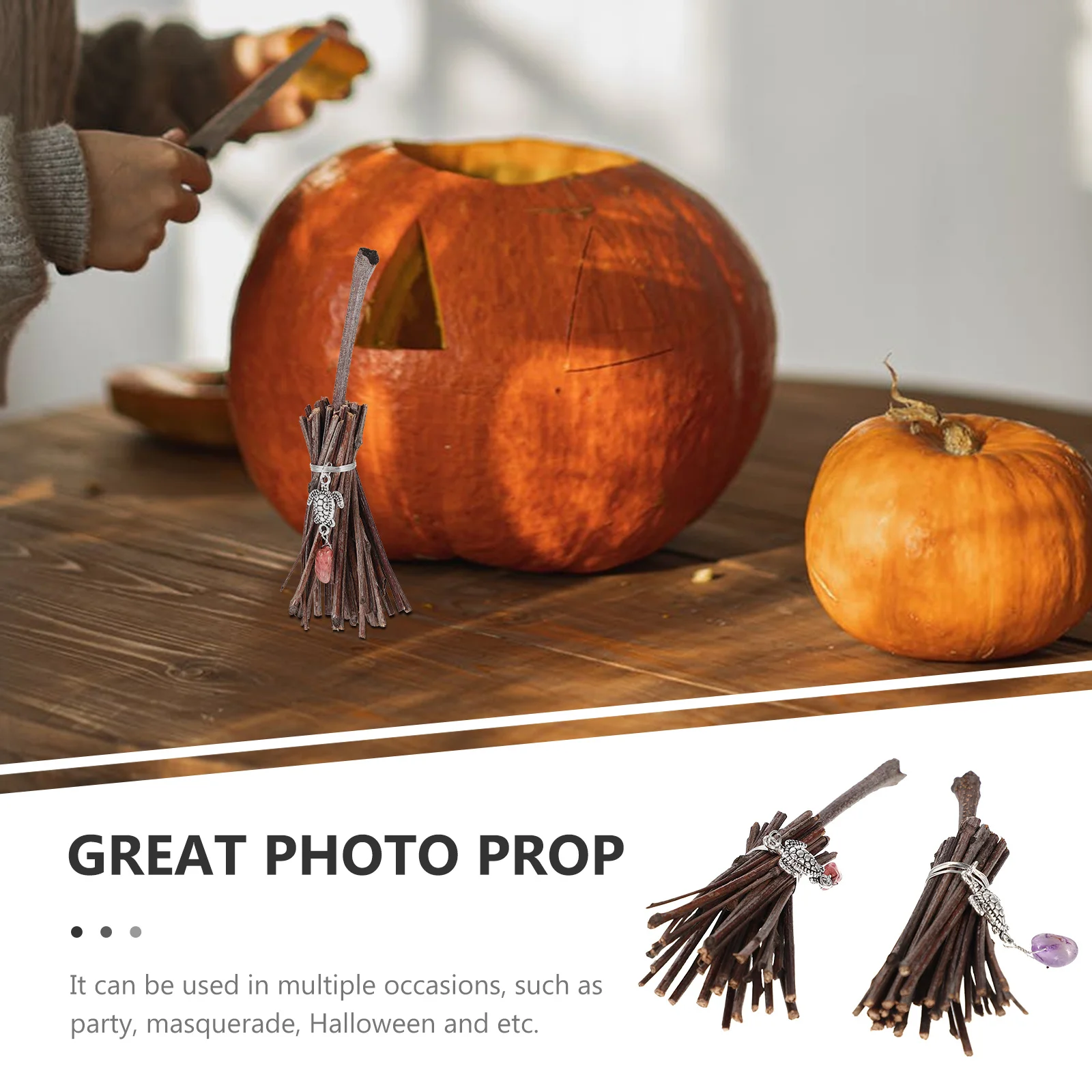

2Pcs Broom Crafts Halloween Decorative Party Photo Prop Supplies Halloween Broom Crafts Scene Layout