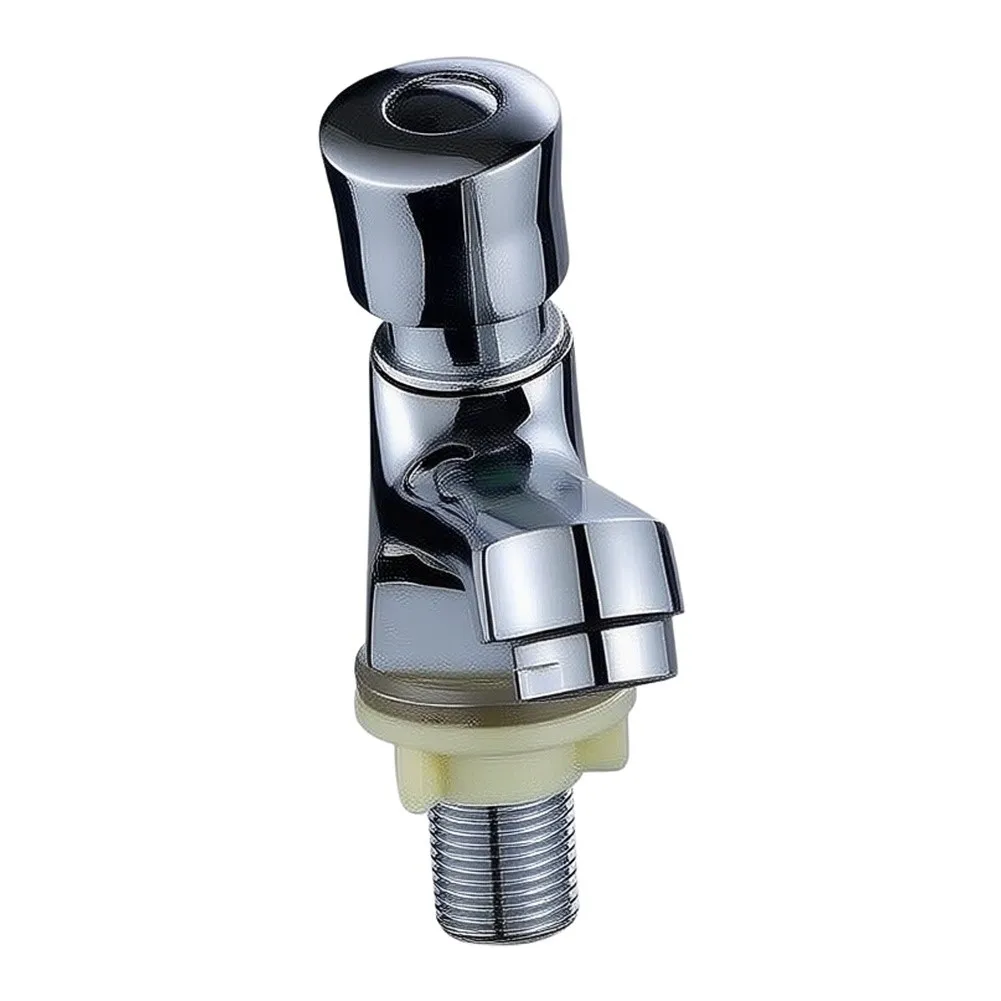 Self Closing Brass Faucet Set G1/2 Silver Dual Hole Water Saving Tap For Bathroom Basin Sink Commercial Restroom Plumbing Fixtur