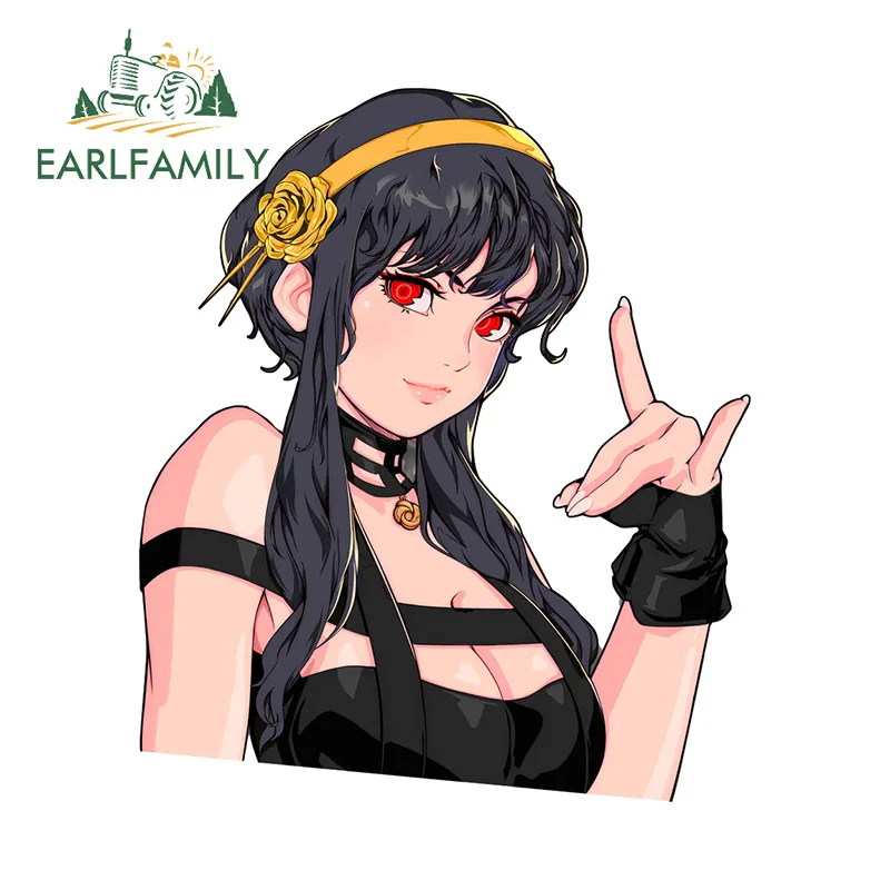 EARLFAMILY 13cm x 12cm Anya Peeker Original Car Stickers Gun Fanart Funny Sign Decal Personality Fuel Tank Cap Car Accessories
