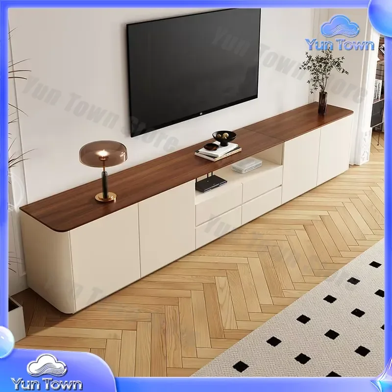 TV Cabinet Coffee Table Combination for Small Apartment Living Room Modern Minimalist Two Tone Floor Storage Unit High Locker