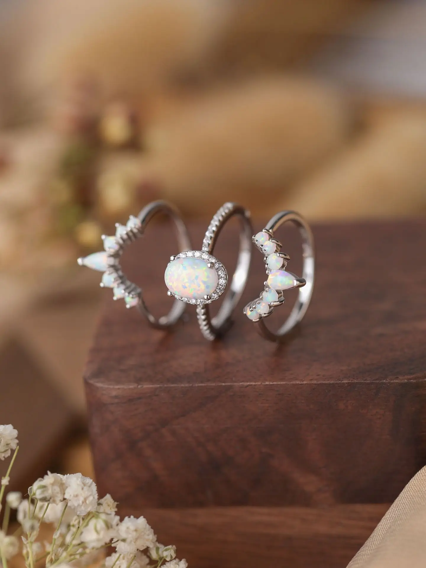 Pure 925-Silver Multi-layer Women's Ring Inlaid with Opal and Zircon, Punk Style for Daily Wear or as a Gift