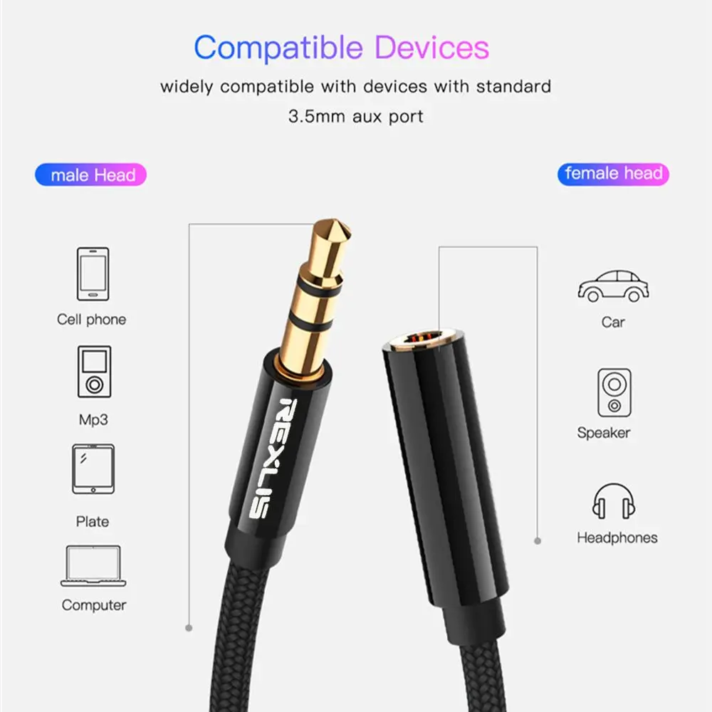 Gold Plated Plug 3.5mm Jack Earphone Aux Cord Audio Extension Cable Extender Male to Female For PC Laptop Phone Car Speaker