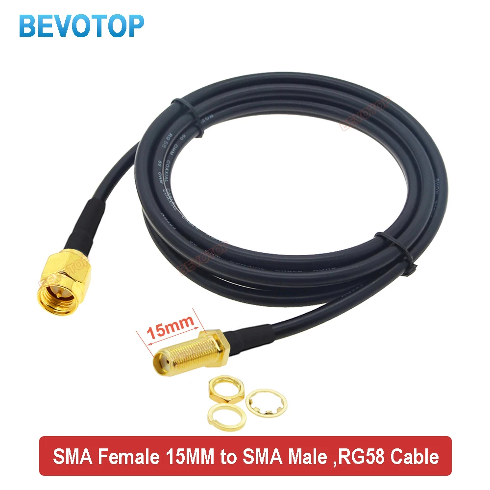 

RG58 Cable RP-SMA Male to RP-SMA Female 15MM Thread Bulkhead RG-58 50 ohm RF Coaxial Pigtail WiFi Antenna Extension Jumper Cord