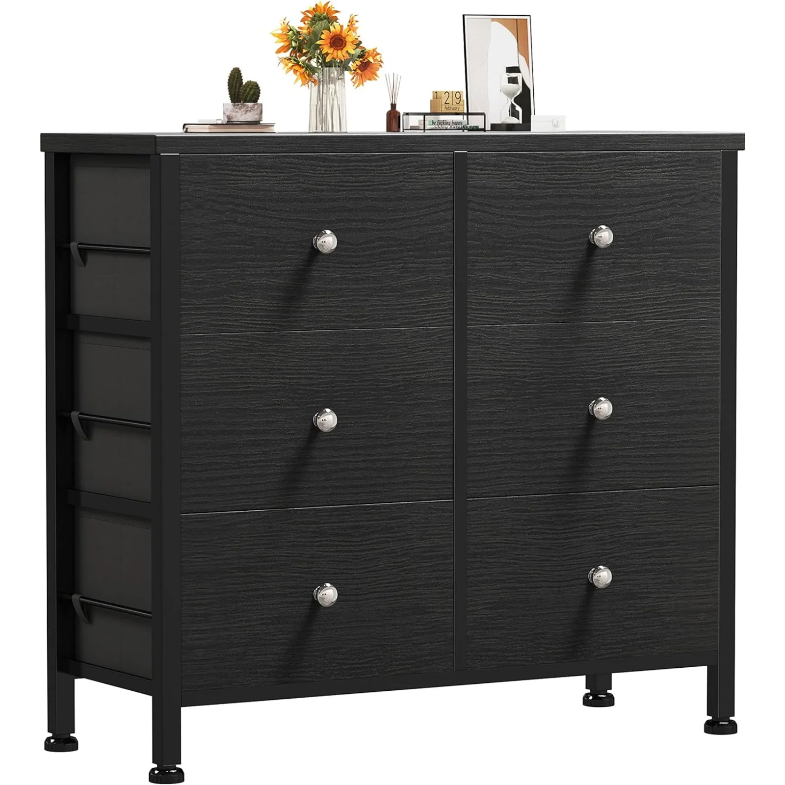 Black Dresser for Bedroom 6 Drawer Dressers & Chests of Drawers Small Fabric Dresser Storage for Closet Modern