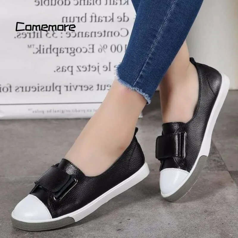 Comemore Moccasins White Leather Slip-on Shoes Woman 2023 Spring Autumn Ladies Casual Shoe Moccasins Fashion Loafers Women Flats