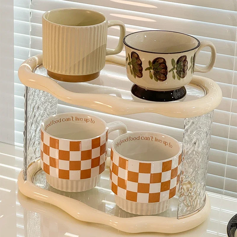 2 Layers Cup Organizer Acrylic Kitchen Spice Rack Countertop Organizer for Mugs Kitchen Organizers and Storage Spaces Shelf