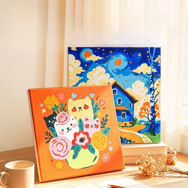 Paint By Number Acrylic Paint Set with Canvas Frame Stress Relief DIYHand Painting Art Kit for Beginner Adult Kids Drawing Craft
