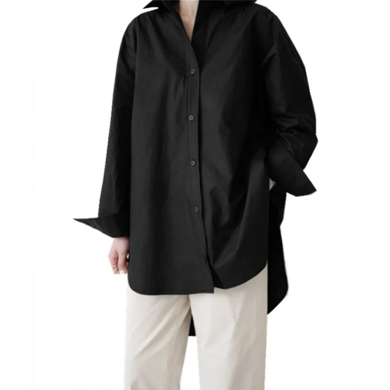 Outono assimétrico topo feminino casual longo sve blusas de fibra de poliéster não-afundando primavera verão outono inverno faion