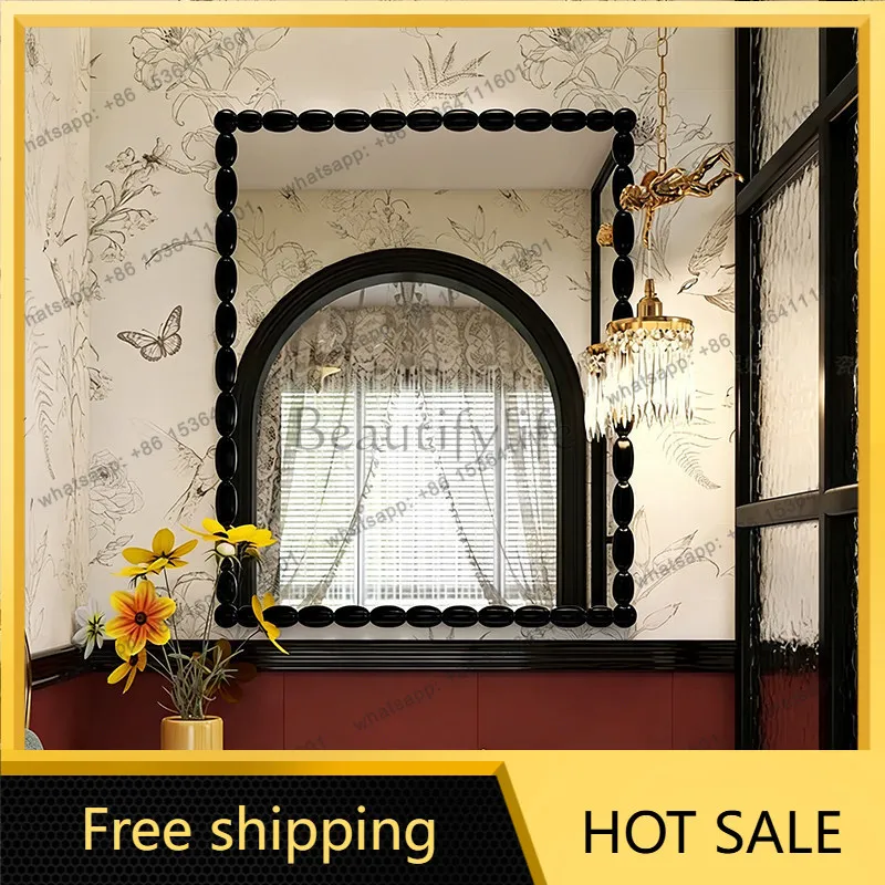 LS retro carved bathroom mirror wall-mounted bathroom European square entrance decorative mirror