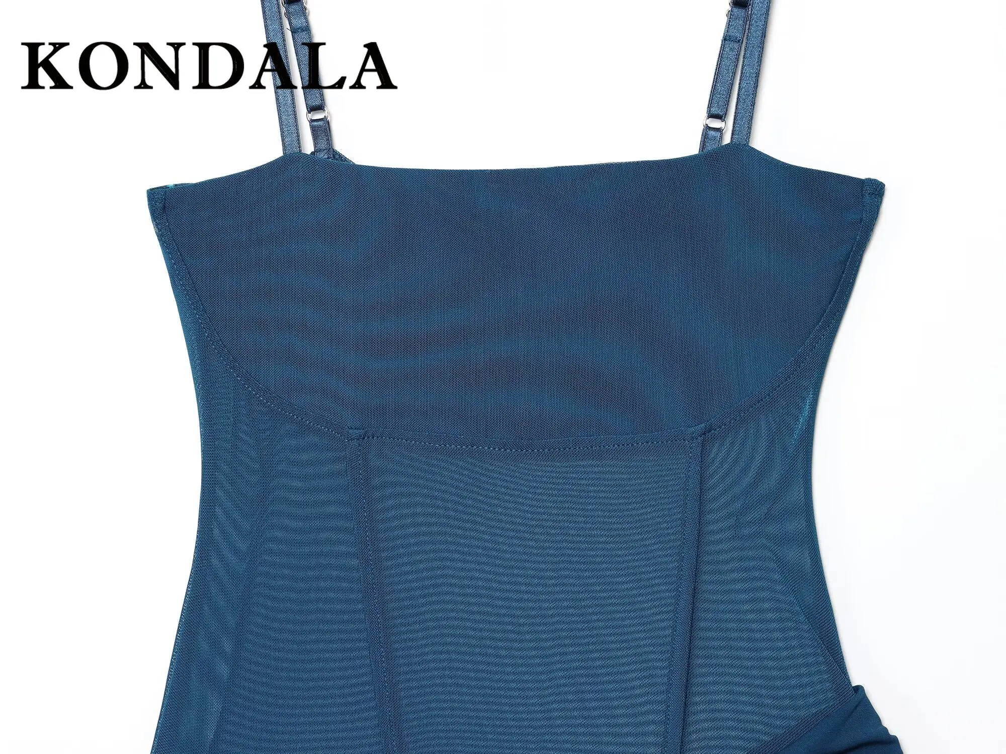 KONDALA Chic verano Sexy elegante vaina plisado vestido de mujer Patchwork Cami vestido largo moda 2025 Vestidos de fiesta nocturna de cumpleaños