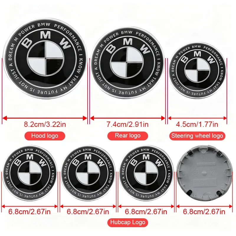 

7Pcs For BMW F32 F33 F36 G22 G23 G26 E12 E28 E34 Car Front Hood Trunk Logo Hub Center Cover Steering Wheel Center Badge Stickers