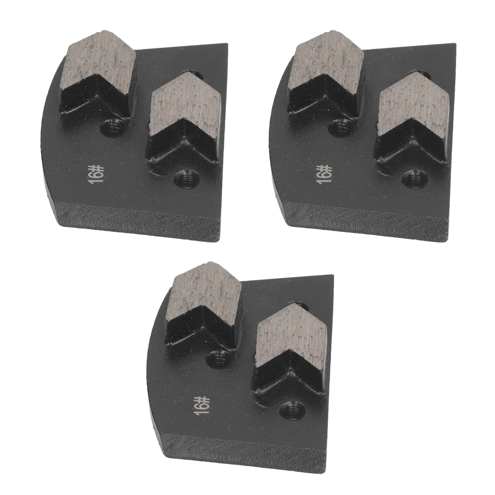 3Pcs Diamond Grinding Shoe Black Trapezoid 2 Arrow Teeth Concrete Floor Polishing Pad 16 Grit
