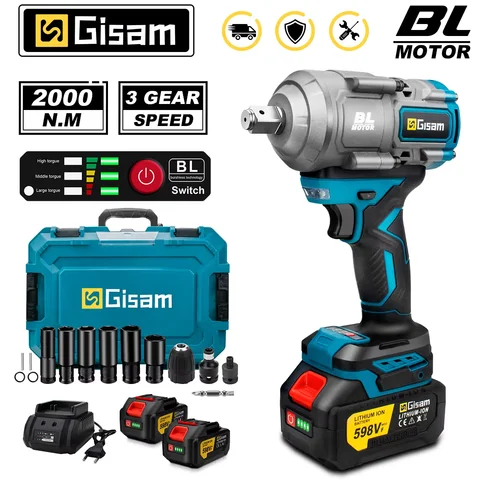 Gisam 2000N.M 토크 브러시리스 전기 임팩트 렌치 Makita 18V 배터리 핀용 1/2 인치 스크루 드라이버 무선 렌치 전동 공구