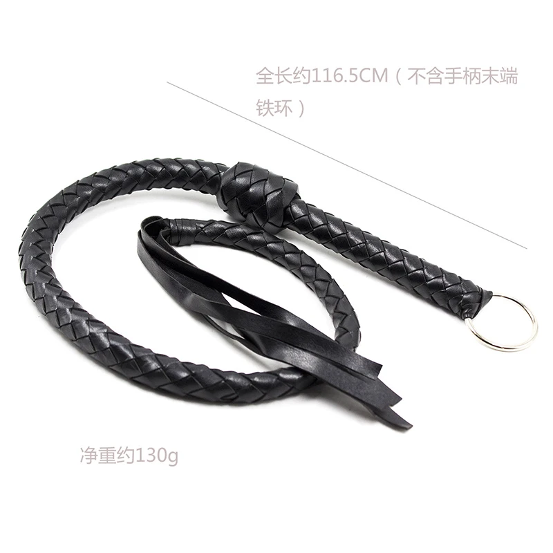 116.5cm Snake Whip Iron Ring Handle Black Leather Horse Whip Riding Crop Flogger Paddle Slapper Horse Training Dressage Whips