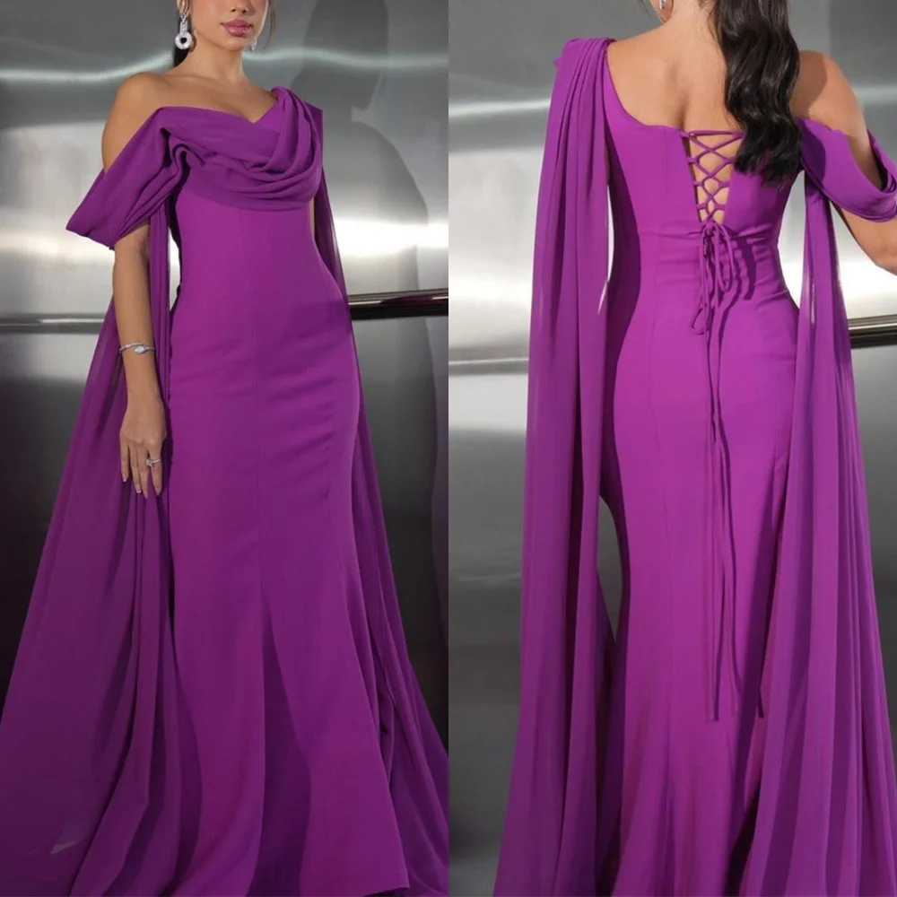

Customized Classic Lavender Jersey Evening Dress Temperament One Shoulder Off the Shoulder Ribbon Lace Up Back Cocktail Dress