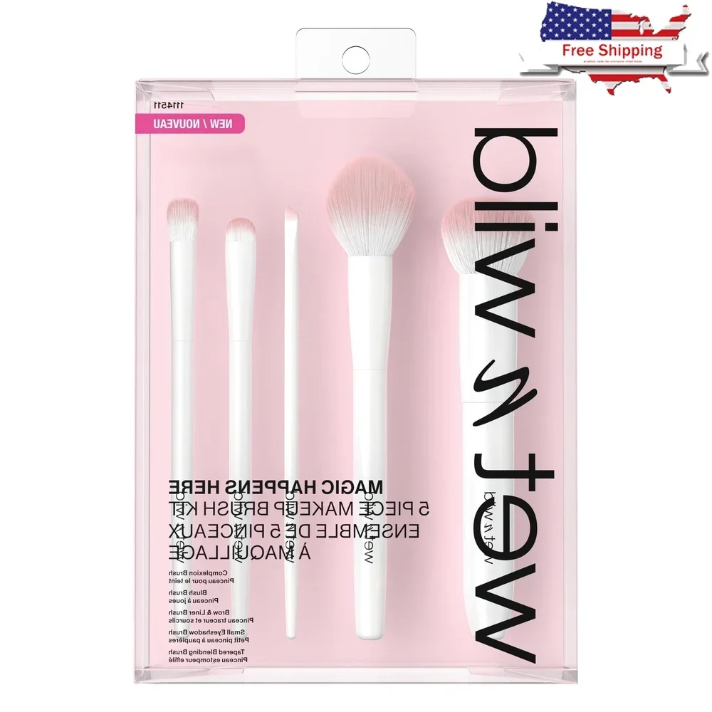 

5 Piece Professional Makeup Brush Set Blush Brow Liner Small Eyeshadow Tapered Blending Duo-Fibre Precision Synthetic Brushes