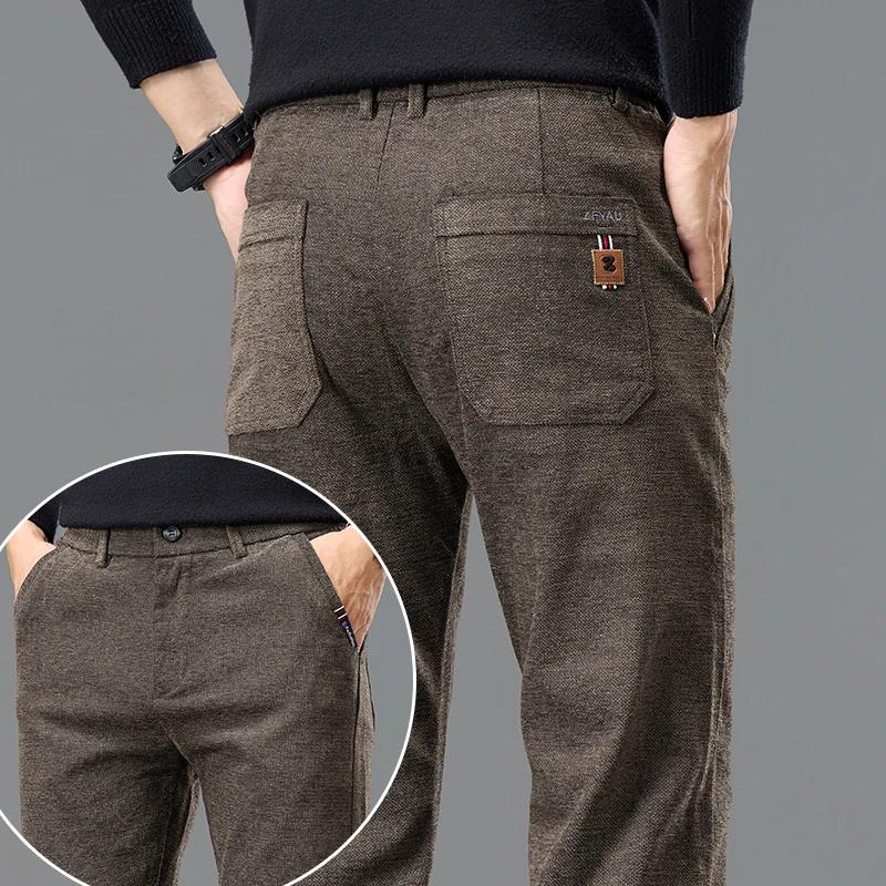 

Повседневные брюки из синельной ткани, мужские эластичные деловые тонкие прямые брюки кофейного цвета на весну и осень, корейская модная мужская одежда