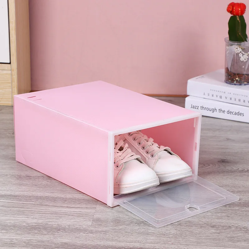 Transparent Household Shoe Box PP Plastic Storage Case Foldable Thickened Shoes Organizer Dust Proof Shoe Box Free Assembled