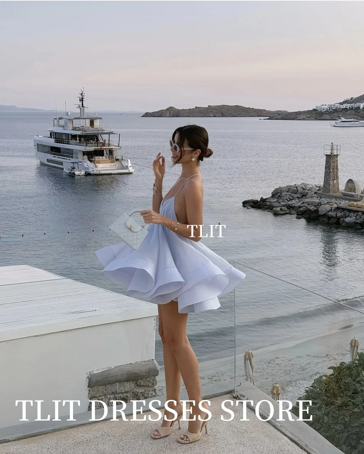 TLIT Simple Candy สีชุดราตรีสั้นที่กําหนดเอง فستانBackless สปาเก็ตตี้ชุดราตรี Sweetheart ชุด