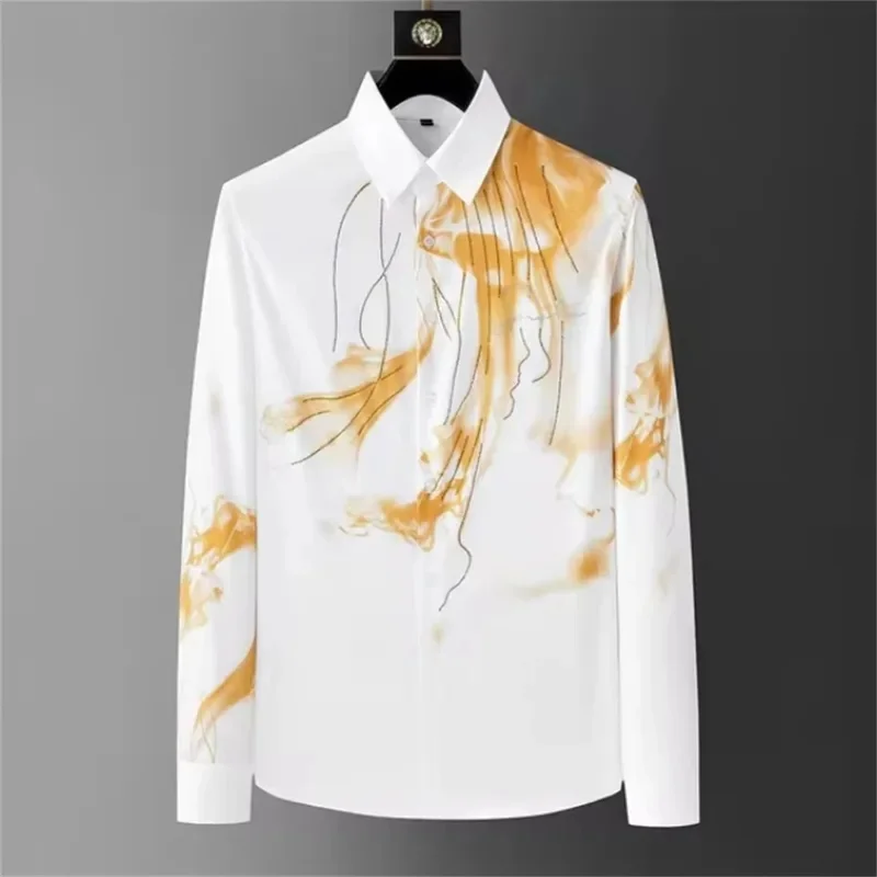 Men's long-sleeved 3D button shirt, featuring elegant floral print design, comfortable, men's casual fashion shirt, urban style.