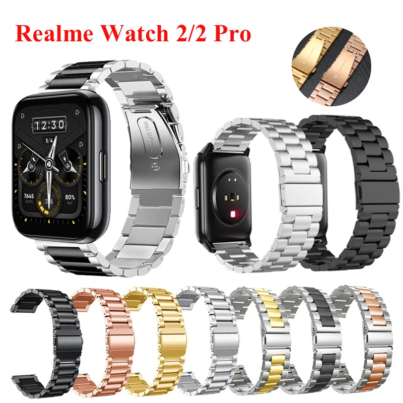 حزام الساعات المعدنية ل Realme ساعة 2 S برو Smartwatch الفرقة ل Realme ساعة 2/2 برو الفولاذ المقاوم للصدأ Correa أسورة يد