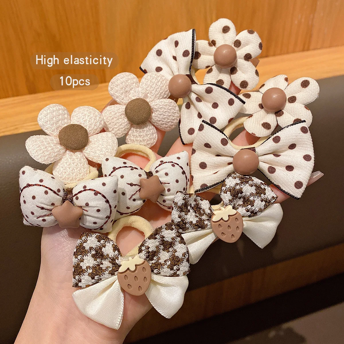 10 Korean version flower bow elastic bands, sweet and cute hair accessories suitable for daily use