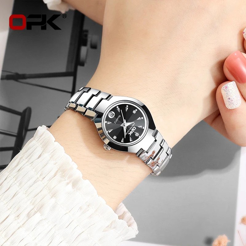 OPK Ladies\' Watches Elegant Original Solid Stainless steel Rhombus Mirror Waterproof Luminous Quartz Watch for Women Reloj Mujer