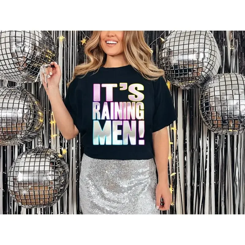 Its Raining Men T Shirt Funky Print Fancy Dress Weekend 80S Party Hen Costume